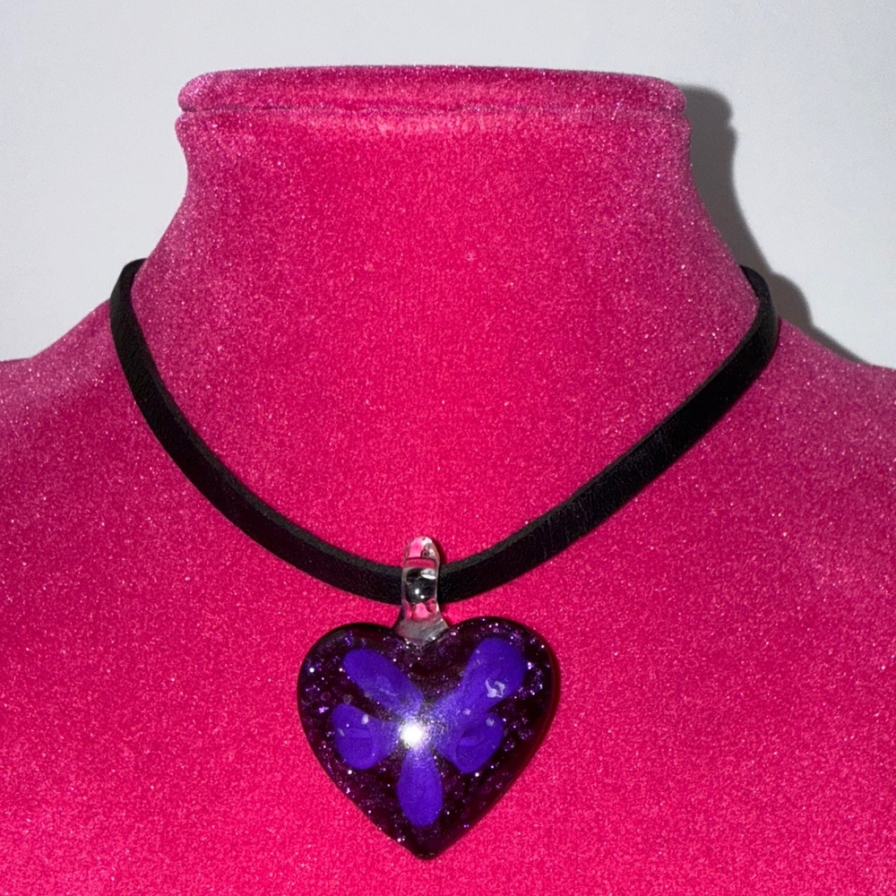 Elegant Purple Heart Necklace with Black Cord